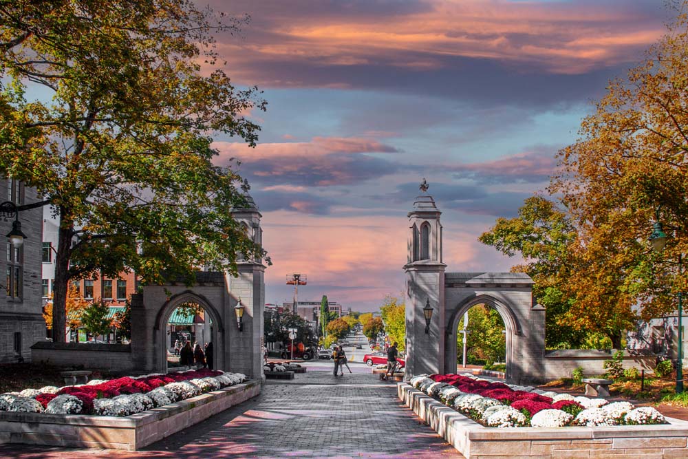 Overlooking Bloomington Indiana from University entrance on fall | PCS Adventures